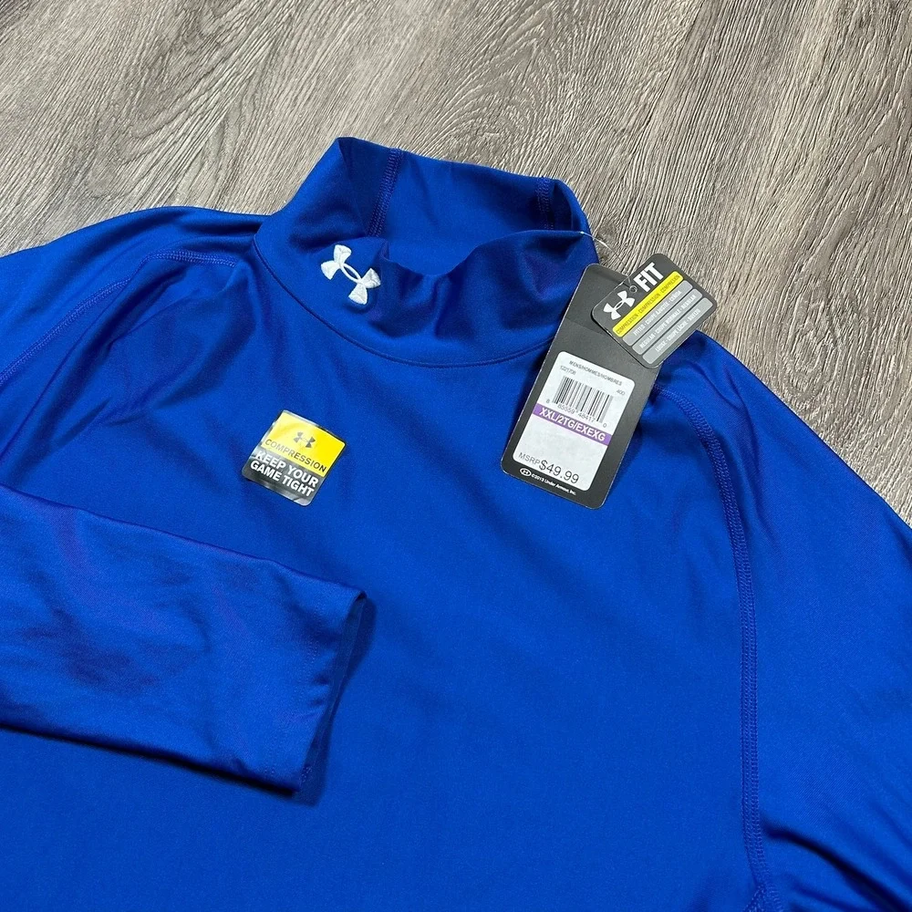Under Armour ColdGear Compression Mock Neck XXL Blue Long Sleeve Shirt New NWT